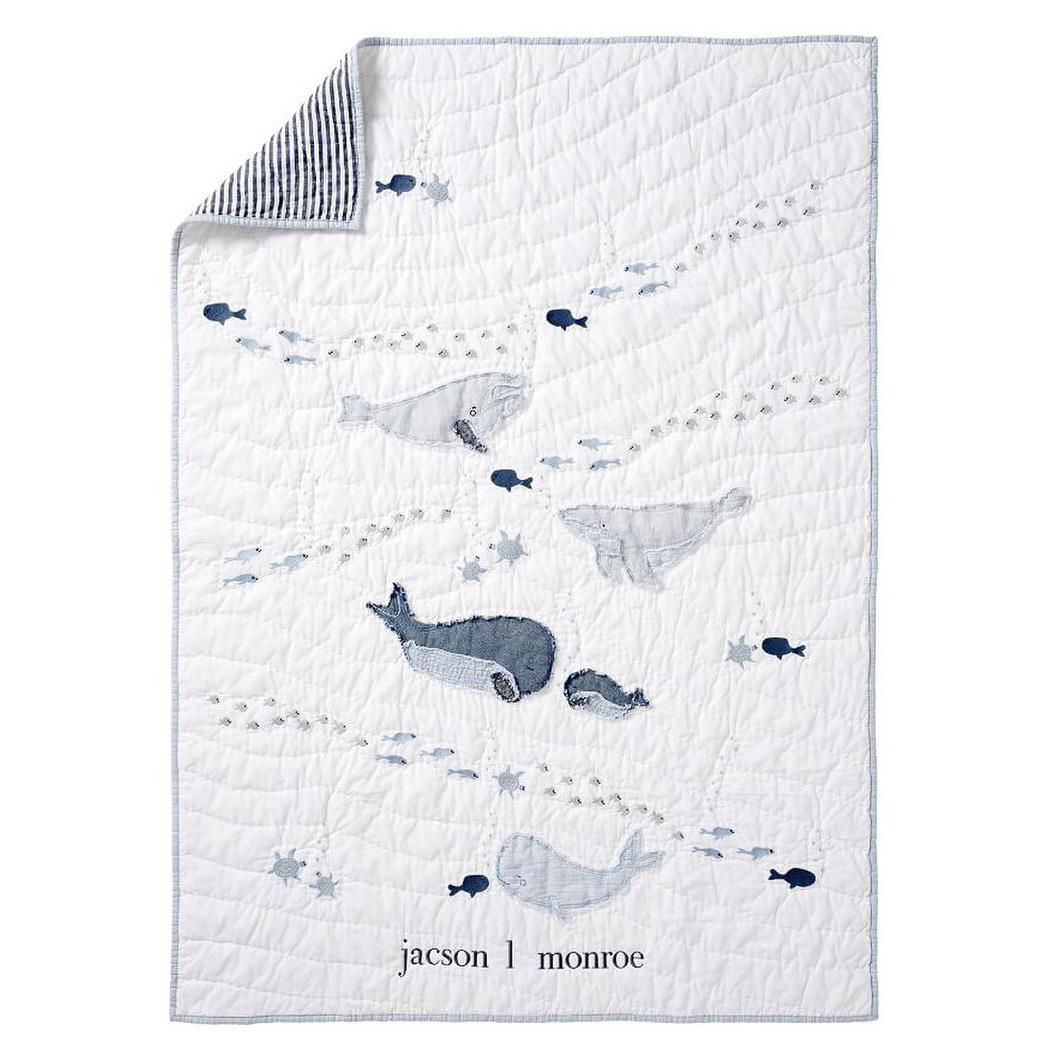 Pottery Barn Kids Cost Engineered Jack Whale Baby Quilt Toddler Blue Multi